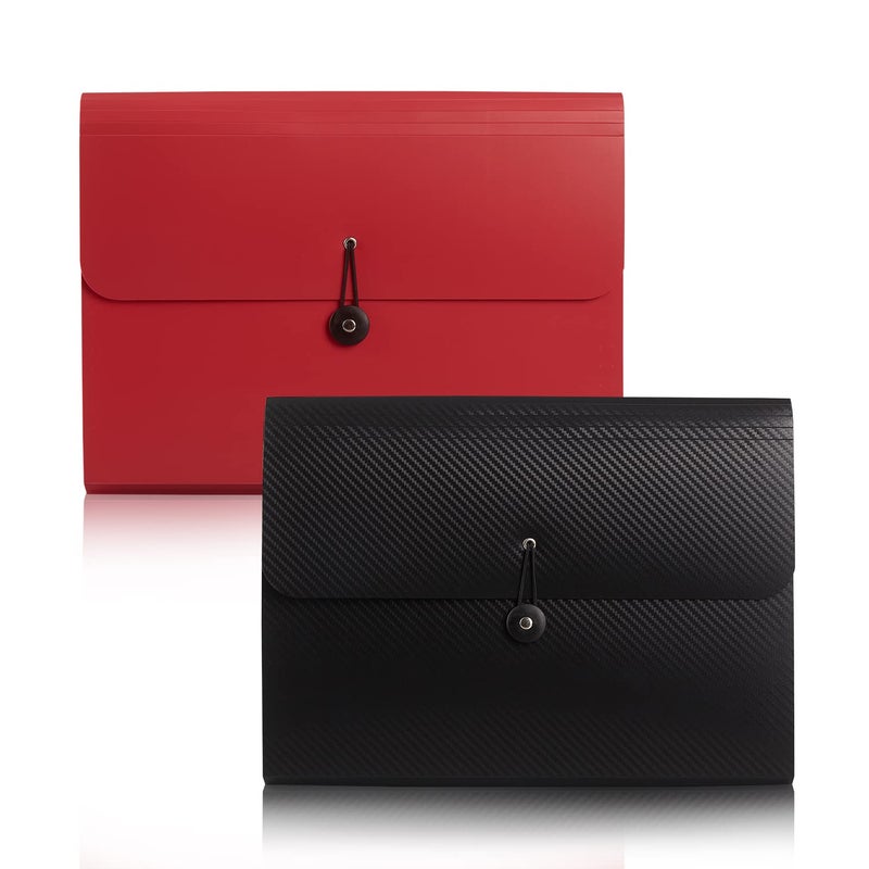 Nicfaec Expanding File Folder File Organizer 13 Pockets File Organizer Accordion Filing Folder Expandable File Folder for Documents Aesthetic Paper Organizer Folder for Work, School, Home, Office, BlackRed - Image 1